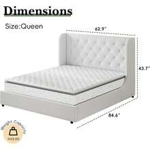 Full Bed Frame With Velvet Button-Tufted Headboard , Upholstered Bed Frames, Soft Fabric, Button Tufted Headboard With Windback, Platform Bed, Curved Wingback Design, Noise-Free, No Box Spring Needed,  Queen Bed Frame/ King Bed Frame/ Full Size Bed Frame/ Queen Size Bed Frame/ King Size Bed Frame,Pink/ White/ Grey - 白色 - 查看 10