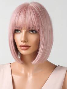 12 Inch Pink Bobo Wig With Bangs, Women's Heat Resistant Y2K Style, Suitable For Parties And Cosplay - Pink - View 6