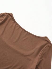 Pregnant Women's Square Neck Long Sleeve Bodysuit, High Elasticity, Suitable For Casual Daily Wear - Brown - View 9