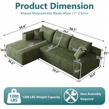 No Assembly 95" L Shaped Cloud Sectional Sofa Plush Corduroy Deep Seat Upholstered Corner Couch For Living Room - 綠色 左邊 - 查看 7