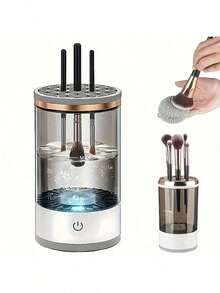 3-In-1 Electric Makeup Brush Cleaner (Cleansing + Drying + Storage), Includes Silicone Pad, New USB Automatic Rotation, Suitable For All Sizes Of Makeup Brushes, Thoroughly Cleans, Personal Care, Personal Cleaning Tool, Makeup Brush Cleaning And Drying Tool, It's A Great Gift For Valentine's Day, New Year's Day, And Easter. - 白色 - 查看 1