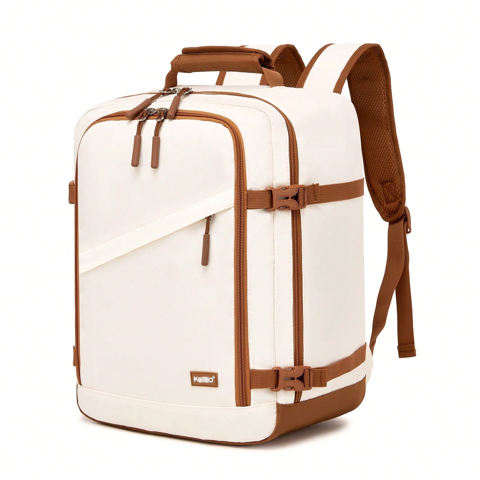 Carry On Travel Backpack 40x30x20 Ryanair Airline Approved Personal Item Cabin Backpack Water Repellent Polyester Clamshell Opening With Organiser Pockets Trolley Sleeve 24L Fits A4 Tablets Laptops Up To 15.6 Inch Beige