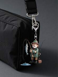 1个2D扁平钓鱼爱好者钥匙扣 - 可爱的渔夫造型，配有钓竿和鱼，亚克力和铁材质，是男士生日、圣诞节、父亲节的理想礼物，休闲风格，无需电源，钓鱼配件，专业钥匙扣，适合卡车司机、邮递员等，也是斋月、开斋节、情人节、圣诞节或感恩节的完美礼物。 - 彩色 - 查看 4