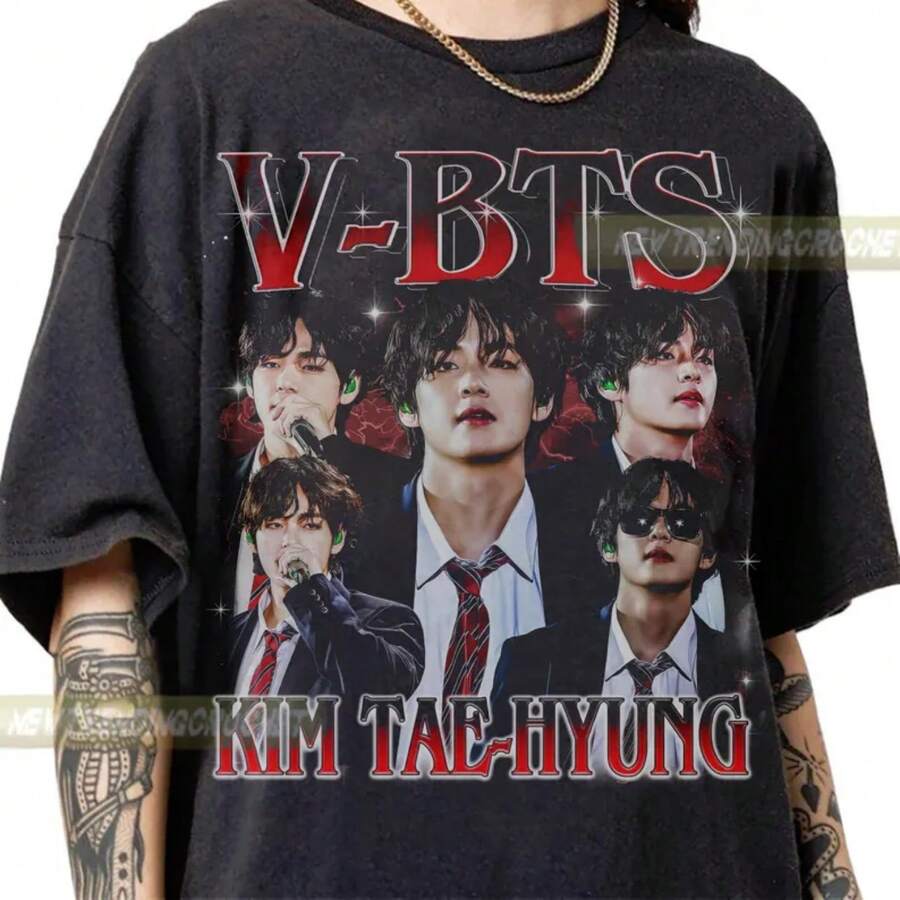 Limited V 90s Bootleg T-Shirt, World Tour 2026 Sweatshirt, Kim Hyung V Kpop Fan Gift For Fan, V Kim Hyung Sweatshirt - 黑色 - 查看 1