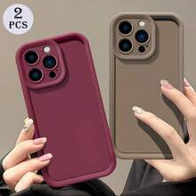 2pcs Matte Finish Compatible Phone Cases Compatible With IPhone 7/8/X/XR/XS Max/11/12/13/14/15/16/17 Pro Max, Galaxy A14/A15/A16/A17/A04/A05/A06/A07/A54/A55/A56/A57/A34/A35/A36/A37/S26/S26+/S26 Ultra, Transsion SMART7/8, G05, Honor 400/400 Pro/400 Lite - Eye Brown + Wine Red - View 1