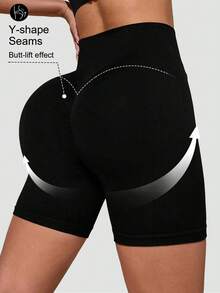 Quần short nâng ngực cạp cao dành cho nữ - Thích hợp cho tập thể dục, yoga, hoạt động ngoài trời và mặc hàng ngày, màu đen, thích hợp cho mùa hè. - màu đen - Xem 1