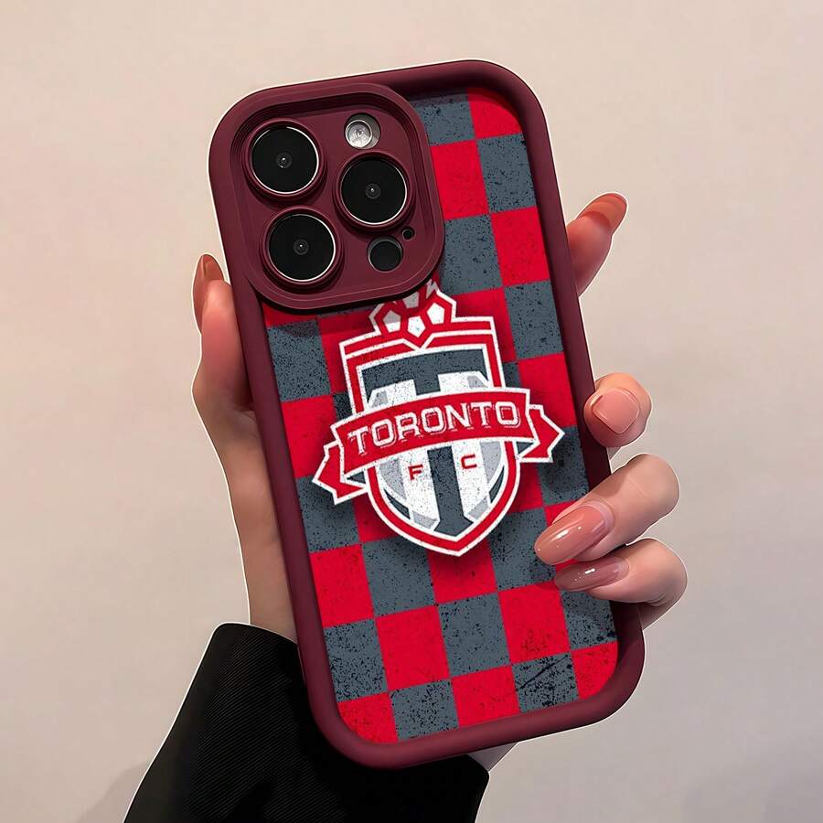 Logotipo del Toronto FC sobre fondo a cuadros. Esta elegante funda es compatible con Samsung, Apple, OPPO, , etc. Fabricada en TPU flexible, resistente a golpes y arañazos, ofrece una excelente protección contra caídas y un agarre cómodo. Es un regalo ideal para familiares, amigos y seres queridos, y una opción perfecta para festivales. - Burdeos - Ver 1