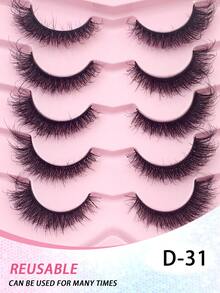 ENCHUW 5 Pairs Wispy Natural Look Eyelash Soft Band Faux Mink Lashes Fluffy Extension Reusable False Eyelashes Makeup - Cat Eye Lashes - View 5