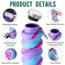 Foldable Telescopic Water Bottle, Anti-Drop Sports Water Bottle, Portable Reusable Silicone Water Bottle, Foldable Design, With Carabiner, Lightweight And Durable, Suitable For Camping, Hiking, Gym, Cycling ZF9V - Purple Tie-dye - View 9