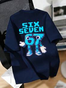 Boys' "Italian Brain Funny Number 67" Graphic Print Soft & Comfortable Fabric Fashionable Summer Top - Navy Blue - View 6