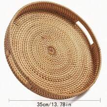 Juego de comedor/té de ratán tejido natural - Bandeja de servir de una sola pieza de ratán con asa, adecuada para cocina, comedor y ceremonia del té. Excelente para sostener tazas de té, frutas frescas, panes y aperitivos. - Naranja - Ver 1