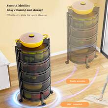 Drehbares Aufbewahrungsregal für die Küche, 3-stöckiger drehbarer Obstkorb auf Rollen, robuster Küchenwagen für Kartoffeln, Zwiebeln und andere Lebensmittel, mehrschichtiger abnehmbarer Korbregal-Orga - Schwarz - Übersicht 6