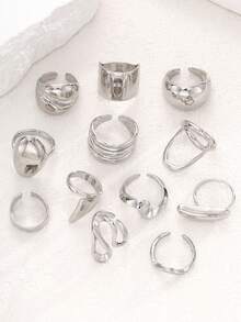 12 piezas/5 piezas Anillos anchos asimétricos de estilo vintage elegante bohemio y punk con línea de lava suave, adecuados para uso diario, fiestas, citas, reuniones, vacaciones, regalos, apilables - Estilo 38 - Ver 3