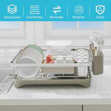 304 Stainless Steel Dish Drying Rack With Drain Board, Automatic Draining And Drying Rack For Kitchen Countertops, Large Capacity Dish Drainer, Suitable For Bowls, Cups, And Dishes. - Grey - View 6