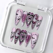 Set de 10 piezas de puntas de uñas de stiletto hechas a mano, transparentes y delicadas, en tonos nude transparente, blanco lechoso y rosa claro transparente, con encantos florales 3D y ribete dorado para uñas de gel, uñas maximalistas, adecuadas para fiestas, bodas y uso diario. Incluye un juego de herramientas, lo que lo convierte en un gran regalo para mujeres y niñas. - Multicolor - Ver 9