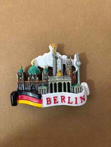 1 pieza Imán de nevera con relieve 3D de monumentos emblemáticos, con el Portón de Brandeburgo de Berlín y el Big Ben de Londres en relieve de resina, complementado con un autobús vintage, edificios coloridos y elementos de banderas nacionales, en tonos cálidos y con brillo metálico, que sirve como colección de estilo europeo y decoración para el hogar, adecuado para cafeterías, librerías, posadas, oficinas y otros espacios temáticos para transmitir un ambiente retro-europeo - imanes de refrigerador - Ver 7