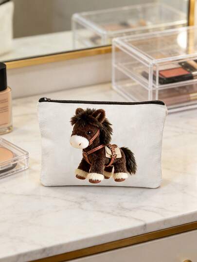 The 2026 Year Of The Horse Auspicious Makeup Bag Features A Cute And Playful Horse Shape, Incorporating Lucky Elements And Details, And Is Used And Backpacks. Symbolizing Good Luck, Prosperity, And Holiday Blessings.