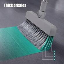 ZBEZBE 3-In-1 Household Cleaning Set, Including A Soft-Bristle Broom, Dustpan, And Brush Set - Anti-Lint Design, Ergonomic Grip, Durable Plastic Handle, Ideal For Homes, Offices, Schools, And Dormitories, Cleaning Supplies | Modern Cleaning Tools | Durable Plastic Handle - 加長款三合一[無刮刀款]掃把套裝灰色 - 查看 6