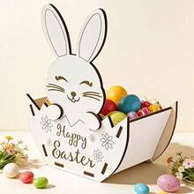 1pc, 3D Wooden Basket For Easter Eggs, Storage Rack With Rabbit Design, For Home Decoration For Easter Parties, Supplies For A Joyful Easter Celebration, Spring-Themed Party Decor, Kitchen Organizer In Basket Style For Eggs And Kitchen Essentials - Multicolor - View 2