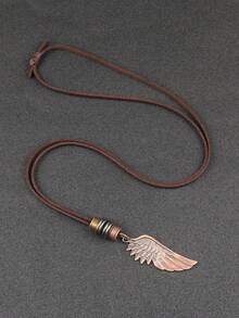 1件时尚百搭天使翅膀合金吊坠项链，个性化天使翅膀PU皮革可调节项链，送给朋友、兄弟和女性的礼物 - 皮繩款 - 查看 10