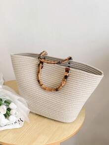 BAILEE A Casual, Stylish, Vacation-Themed Bamboo-Handled Woven Handbag. It Is Lightweight, Durable, And Has Ample Capacity. An Excellent Choice For Gifts. - Multicolor - View 16
