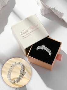 Gift Box Elegant Cubic Zirconia Double-Row Stackable Rings, High-End Jewelry For Women's Party And Formal Occasions, Made Of Copper Material That Resists Fading And Allergies, Ideal Holiday Gift - Silver - View 11