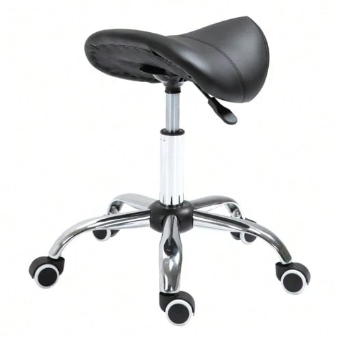 Saddle Stool, Work Stool, Swivel Chair, Height Adjustable, Padded In Black, Ideal For Cosmetics And The Office - 黑色 - 查看 1