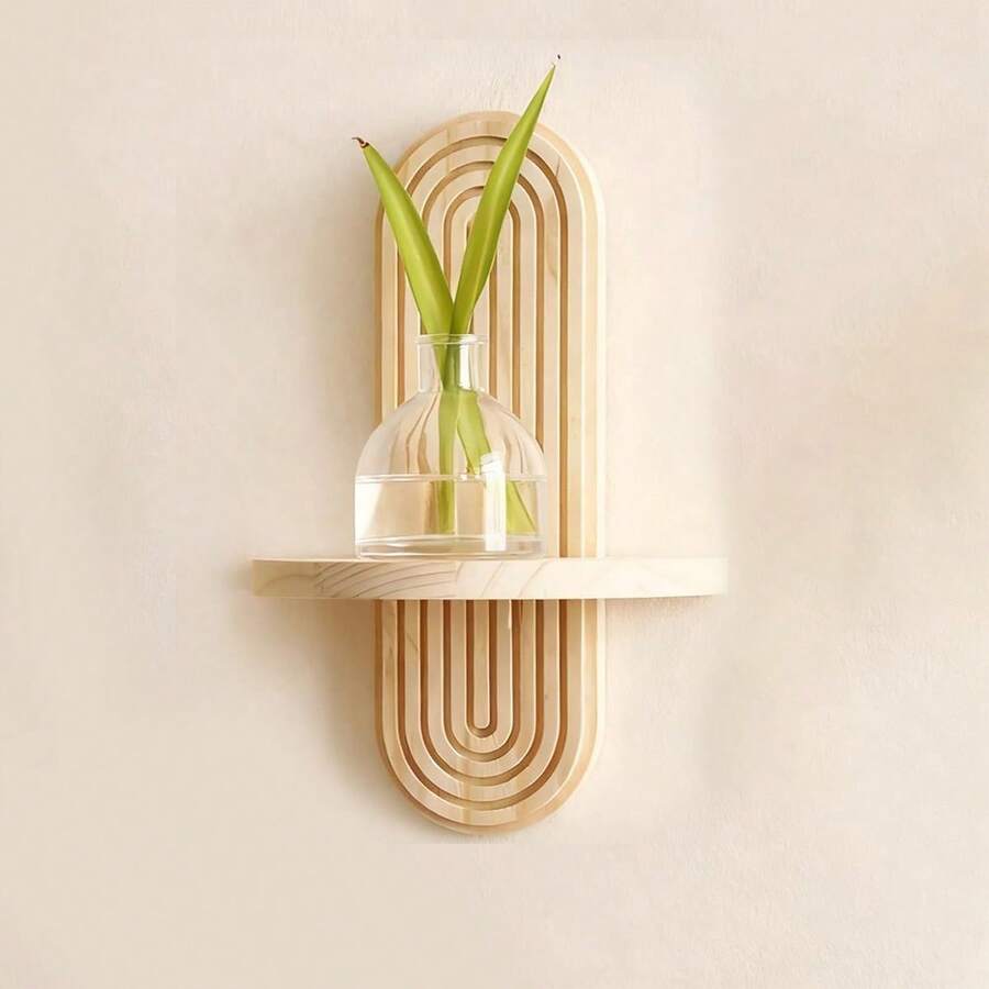 Boho Shelf Wall Decor Wooden Hanging Shelf Candle Holder For Living Room Bedroom Mid Century Modern Wall Decor - Log - View 1