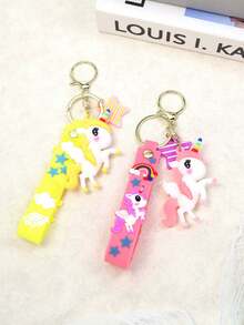 Creative Cartoon Keychain, Decorated With Cute Rainbow Unicorn And Gold Pendant, Can Be Hung On Backpack, Ideal Gift For Girls - one-size - View 4
