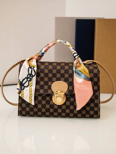 New Small Handbag, Graphic Print Women's Bag, Coffee Color Tote Bag