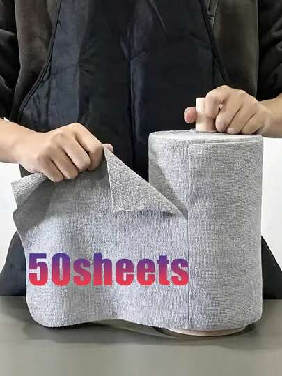 1 Roll (50 Sheets) Reusable Super Absorbent Microfiber Cloths - Highly Absorbent, Tear-Resistant, Scratch-Resistant, Machine Washable, Suitable For Kitchen, Bathroom, Stove, Car Detailing, Cleaning Supplies, Cleaning Tools, Women's Gifts, Kitchen Supplies, Bathroom Supplies, Automotive Supplies