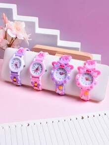 Set de 4 relojes de pulsera de cuarzo con diseño de mariposa creativo para estudiantes, un regalo refrescante para niños - Multicolor - Ver 6