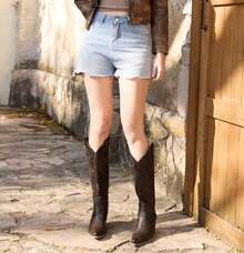 Women Cowboy Boots Knee High Comfort Vintage Floral Embroidery, Retro Pointed Toe, Block Chunky Heel, Pull On Tabs, Ladies Western Cowgirl Boots - 深棕色 - 查看 8