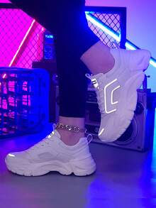 Women's Casual Lace Up Sneakers, White Fashion Shoes With Platform Sole - Perfect Gift - trắng - Xem 1