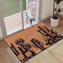 1pc Cactus Pattern Printed Rug, Faux Wool Mat - Highly Absorbent, Easy To Clean, Suitable For Home Decor, Farmhouse, Entryway, Indoor, Room, Kitchen, Dining Room, Small Office/Home Office, Sink, Laundry Room, Doormat, Kitchen Mat, Non-Slip Mat - Multicolor - View 4