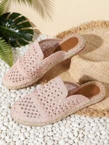 Woman Espadrille Sandals Pink Closed Toe Flat Sandals Hollow Out Slide Sandals Summer Slip On Shoes  Boho Vintage Cottagecore Shoes - Hồng - Xem 5