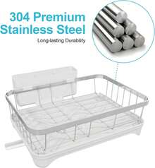 304 Stainless Steel Dish Drying Rack With Drain Board, Automatic Draining And Drying Rack For Kitchen Countertops, Large Capacity Dish Drainer, Suitable For Bowls, Cups, And Dishes. - White - View 3