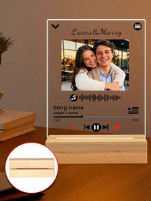 Customized Photo & Name Acrylic Music Photo Frame, Personalized Song Plaque, Personalized Music Photo Frame, Couple Customized Photo Frame Decor - Multicolor - View 4