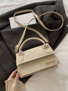1pc Women's High-Quality Handbag With Flap, Large Capacity Square Bag, Suitable For Shopping, Dating, All Seasons, Minimalist Stylish Shoulder Bag With Detachable Adjustable Strap - Khaki - View 11
