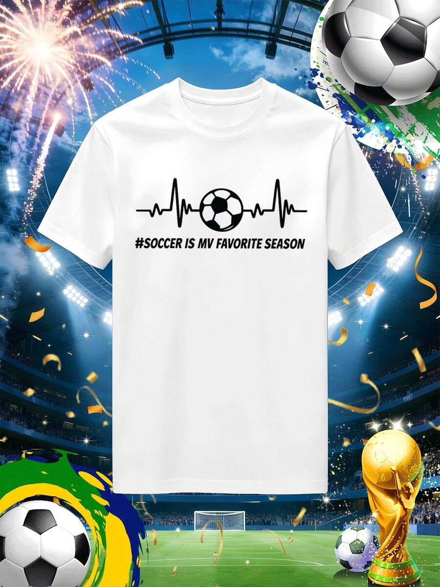 T-Shirt With A Football Heartbeat Graphic Print. Quality Fabric, A Comfortable, Casual Fit, And A Unique Graphic Print. - 白色 - 查看 1