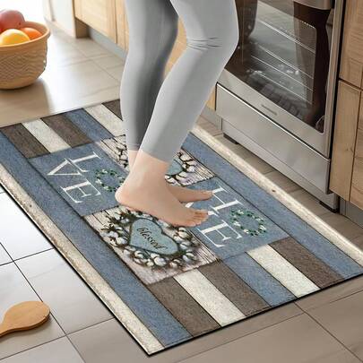 1 pieza Alfombra con estampado cálido, tapete de lana sintética - Altamente absorbente, fácil de limpiar, adecuado para decoración del hogar, estilo rústico, entrada, interior, habitación, cocina, comedor, oficina pequeña/oficina en casa, fregadero, lavandería, felpudo, alfombrilla de cocina, alfombrilla antideslizante