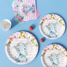 Pink & White Striped Balloon Elephant Disposable Plates, Napkins, Cups - 8 Guest Party Supplies Set, Suitable For Birthday, Wedding, Theme Party, Family Picnic - Multicolor - View 4