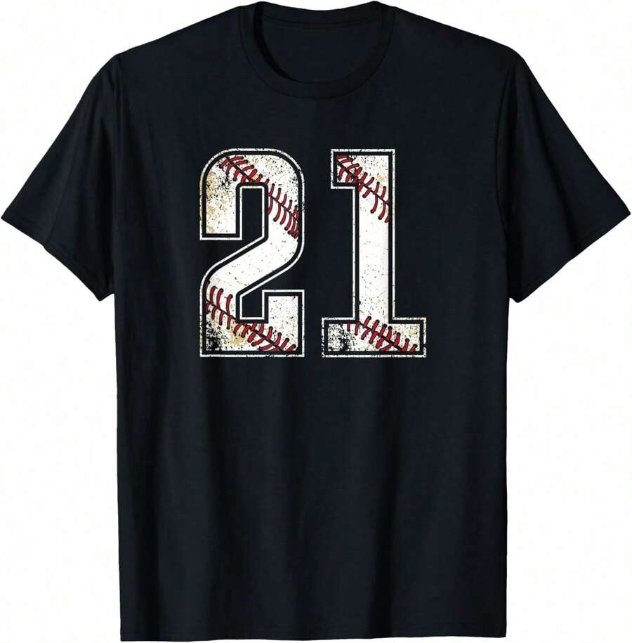 Baseball Softball Vintage Number #21 T-Shirt - Black - View 1