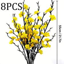 Eight Pure White Artificial Plum Blossoms, With Full, Three-Dimensional Shapes That Are Resistant To Fading. These Lifelike Flowers Are Perfect For Weddings, Parties, Home Décor, Outdoor Garden Decorations, And Exhibitions, Making Them The Best Gift Choice. - Hua-002-8-huang - View 3