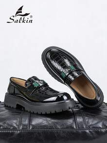 Salkin 新款时尚设计师男士一脚蹬乐福鞋，优雅绅士正装鞋，带有蜜蜂装饰，柔软舒适的皮革鞋面，耐用的鞋底，适合日常休闲、商务、派对、婚礼、理想礼物、春夏秋老钱时尚秋季 - 黑色 - 查看 8
