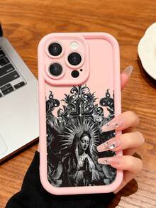 Divine Mother Mary Phone Case, Renaissance Style, Phone Case For IPhone 17 Pro Max 17 Air 17Pro 16 15 14 13 12 11 Pro Max, Religious Art Gift, Sacred Iconography Design, Christian Art Theme,  Virgin Mary Gift Idea, Peaceful Dove Present - 粉色 - 查看 3