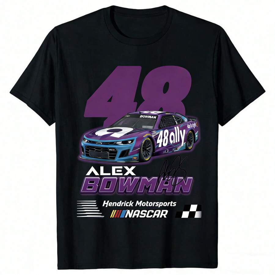 NASCARs 2026  Alex Bowman #48 Hendrick Ally Print Racing T-Shirt Purple Short Sleeve.NASCARs Cheer T-Shirt, Men's And Women's Same Style T-Shirt - màu đen - Xem 1