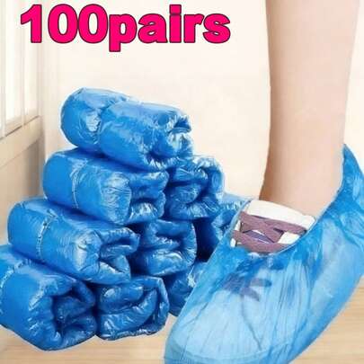 100pcs/Pack Disposable Shoe Covers, Waterproof Plastic Boot & Shoe Covers, Non-Slip Lightweight Hygiene Shoe Covers For Home, Office, Hospital, Hotel Travel, Cleaning Supplies, Floor Protection, Kitchen Furniture, Entryway Shoe Storage & Hygiene Accessories