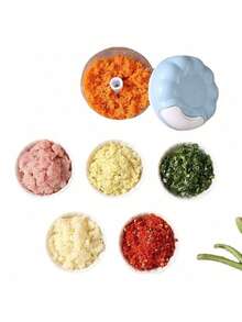 1pc Multifunctional Kitchen Manual Garlic Grinder, Meat Chopper, Kitchen Tool, Kitchen Vegetable Chopper, Multifunctional Manual Food Processor Vegetable Chopper, Portable Pull Cord Garlic Grinder Onion Chopper - Multicolor - View 2