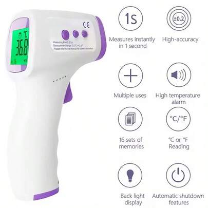 Termómetro digital sin contacto, termómetro de frente para bebés, termómetro de 2 en 1 con modo de superficie corporal, con alarma de fiebre y lecturas de precisión instantánea, herramienta de medición, termómetro de temperatura, pistola termométrica, termómetro de oído
